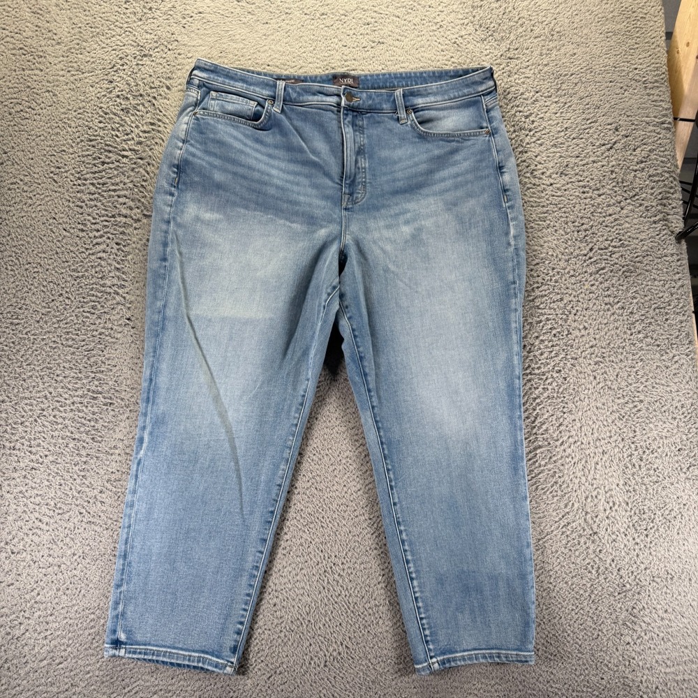 Nydj Jeans Women 16 Blue Cotton Denim Boyfriend Travel Workwear Faded Light Wash